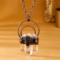 Natural White Crystal Hexagonal Pillar With Amethyst Raw Stone Necklace